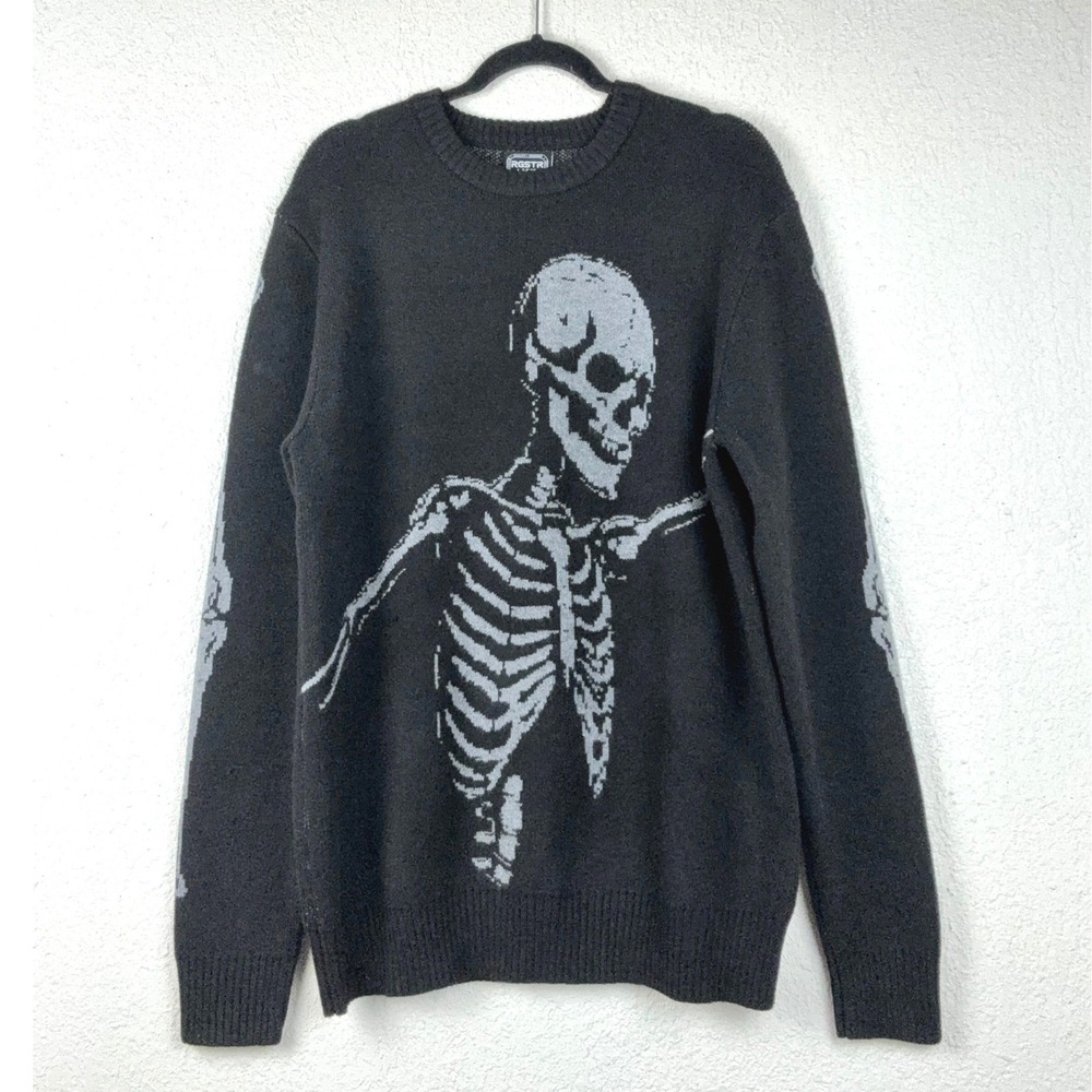 RGSTR Black Skeleton Graphic Sweater - Large - Goth Grunge Streetwear Halloween